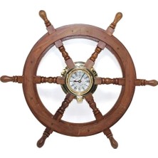 Authentic 60 Cm Pirinç Saatli Gemici Dümeni Ahşap Dümen Dümen Saat