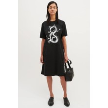 Rock&roll Kedi Prenses Siyah Kısa Kol Diz Üstü Orta Boy Penye Elbise