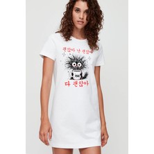 Rock&roll Sabah Kahvesi Beyaz Kısa Kollu Penye Kadın T-Shirt Elbise