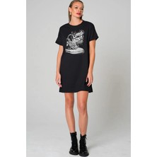 Rock&roll Limp Sneaker Siyah Kısa Kollu Penye Kadın T-Shirt Elbise