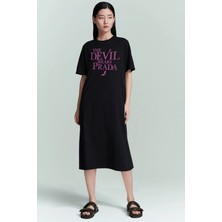 Rock&roll Marka Sever Siyah Bisiklet Yaka Kısa Kollu Penye Uzun Elbise