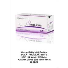 Atel-San Cerrahi Dikiş Ipliği Emilen Pgla - Poliglaktin 910 Usp:1 (4 Metric) 1/2 Daire Yuvarlak Gövde Iğne 40MM-75CM 12 Adet