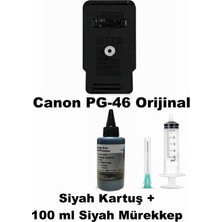 Oratek Canon Pixma E404 / Pg-46 Siyah Tıpalı Dolabilen KARTUŞ+100 ml Mürekkep+Şırınga
