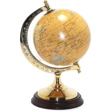 Authentic Parlak Metal Ağaç Kaideli Antik Dünya Haritalı Yer Küre 23cm