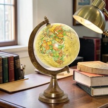 Authentic Eskitme Metal Kaideli ve Eksenli Antik Dünya Küre 23 cm