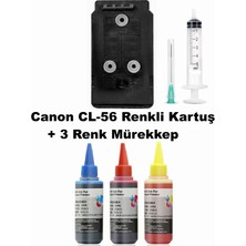 Oratek Canon Pixma E414 / Cl-56 Renkli Tıpalı Dolabilen Kartuş+3 Renk 100 ml Mürekkep+Şırınga