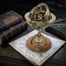 Armillary Authentic Pusulalı Eskitme Pirinç Kafes Dünya Küre Horoskop 30cm
