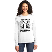 ROCKANDROLL Panda Cevabı Beyaz Bisiklet Yaka Uzun Kollu Penye Kadın T-Shirt