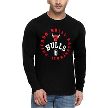 Rock&roll Bulls Basket Siyah Bisiklet Yaka Uzun Kollu Penye Erkek T-Shirt