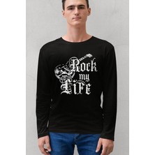 Rock&roll Hayatım Rock Siyah Bisiklet Yaka Uzun Kollu Penye Erkek T-Shirt