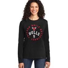 Rock&roll Bulls Basket Siyah Bisiklet Yaka Uzun Kollu Penye Kadın T-Shirt