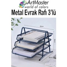 ArtMaster Lacivert Metal Evrak Rafı 3 Lü 1 Paket Masaüstü A4 Dosya 3 Katlı Düzenleyici Kağıt Tepsisi Metal Fileli Hareketli