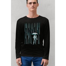 Rock&roll Uzay Yağmuru Siyah Bisiklet Yaka Uzun Kollu Penye Erkek T-Shirt