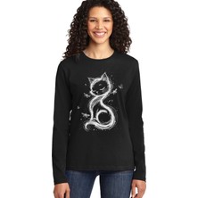 Rock&roll Kedi Prenses Siyah Bisiklet Yaka Uzun Kollu Penye Kadın T-Shirt