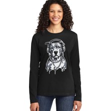 Rock&roll Kolyeli Pit Siyah Bisiklet Yaka Uzun Kollu Penye Kadın T-Shirt