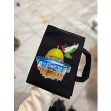 Siyah– 17X24 cm Kitap Çantası | Su Iticili Kumaş | Mescidi Aksa Desenli | Koruyucu Kitap Kılıfı