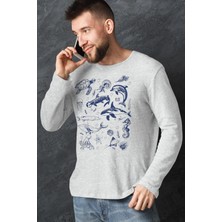 Rock&roll Denizde Hayat Gri Bisiklet Yaka Uzun Kollu Penye Erkek T-Shirt