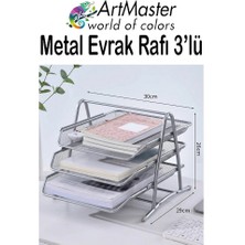 ArtMaster Gümüş Gri Metal Evrak Rafı 3 Lü 1 Paket Masaüstü A4 Dosya 3 Katlı Düzenleyici Kağıt Tepsisi Metal Fileli Hareketli