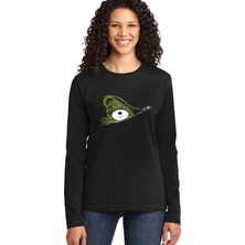 Rock&roll Fermuarlı Teddy Siyah Bisiklet Yaka Uzun Kollu Penye Kadın T-Shirt