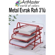 ArtMaster Kırmızı Metal Evrak Rafı 3 Lü 1 Paket Masaüstü A4 Dosya 3 Katlı Düzenleyici Kağıt Tepsisi Metal Fileli Hareketli