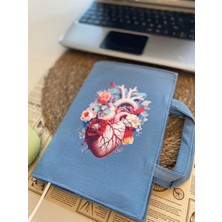 Petrol Mavisi Kalp Deseni 17*24 cm Su Itici Özellikli Dtf Baskılı Kitap Çantası