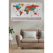 Türkçe Ülke Bayrak Lı Eğitici Başkent Detaylı Atlası Dünya Haritası Duvar Sticker -60X105-3858
