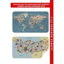 Eğitici - Öğretici Dünya ve Türkiye Haritası Çocuk Odası Duvar STICKER-60X105-3889