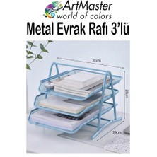 ArtMaster Mavi Metal Evrak Rafı 3 Lü 1 Paket Masaüstü A4 Dosya 3 Katlı Düzenleyici Kağıt Tepsisi Metal Fileli Hareketli