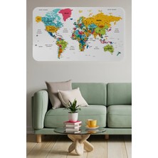 Türkçe Eğitici Ülke ve Başkent Detaylı Atlası Dünya Haritası Duvar Sticker -60X105-3851