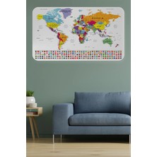 Ülke Bayrak Lı Eğitici Başkent Detaylı Atlası Dünya Haritası Duvar Sticker -60X105-3848