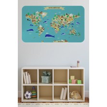 Eğitici Dünya Haritası Dünya Atlası Çocuk ve Bebek Odası Duvar Sticker -60X105-3829