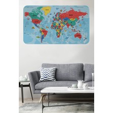 Türkçe Eğitici Ülke ve Başkent Okyanus Detaylı Atlası Dünya Haritası Duvar Sticker -60X105-3863