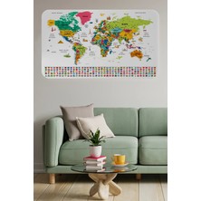 Türkçe Ülke Bayrak Lı Eğitici Başkent Detaylı Atlası Dünya Haritası Duvar Sticker -60X105-3841
