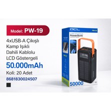 Azurtech Pw-19 50000MAH Powerbank 4x USB Çıkışlı Solar Şarjlı Kamp Işıklı LCD Ekranlı Taşınabilir Şarj Cihazı