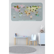 Eğitici Dünya Haritası Dünya Atlası Çocuk ve Bebek Odası Duvar Sticker -60X105-3816