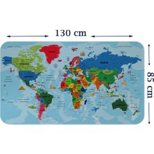 Türkçe Eğitici Ülke ve Başkent Okyanus Detaylı Atlası Dünya Haritası Duvar Sticker -85X130-3866