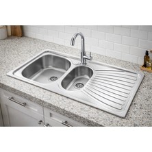 Şimşek Artenova 1010 1.5 Göz Krom Paslanmaz Çelik Eviye 50X100 Tezgah Üzeri Sağ-Sol (Sifon Dahil)