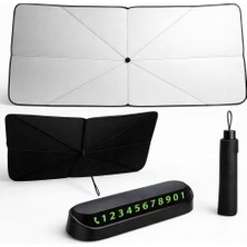 Busstier Araç Güneşlik Şemsiye Ön Cam Güneş Koruyucu ve Araç Telefon Numaratörü Park Numarası Seti