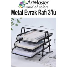 ArtMaster Siyah Metal Evrak Rafı 3 Lü 1 Paket Masaüstü A4 Dosya 3 Katlı Düzenleyici Kağıt Tepsisi Metal Fileli Hareketli