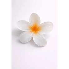 Nati Co Plumeria Model Beyaz Turuncu Şeffaf Lotus Çiçek Kadın Saç Tokası (8cm)