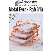 ArtMaster Turuncu Metal Evrak Rafı 3 Lü 1 Paket Masaüstü A4 Dosya 3 Katlı Düzenleyici Kağıt Tepsisi Metal Fileli Hareketli