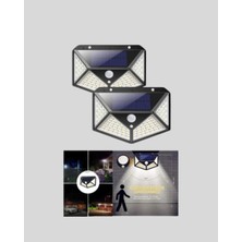 Zcv Mey Ithalat® 100 LED Solar Lamba Hareket Algılamalı Bahçe Duvar Dış Mekan Aydınlatma Znv