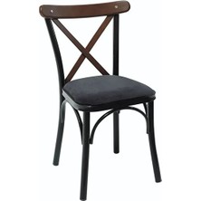 Vetrowood Tonet 4'lü Siyah Sandalye Metal Ayak Baby Face Kumaş Mutfak Yemek Sandalyesi