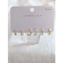 Museum Of You Kadın Küpe 14K Altın Kaplama Renk Halka Minimal Çoklu Küpe Kombini (3’lü Set) -  925 Ayar Gümüş İğneli