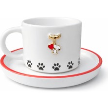 Pitaya Sanat 24K Altın Detaylı El Yapımı Seramik Türk Kahvesi Fincanı – Snoopy Figürlü, Pati Desenli, Tabaklı Özel Tasarım