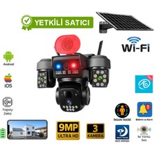 O-KAM-5220 Wifi Solar  3 Lens Sirenli Çakarlı Güvenlik Kamerası
