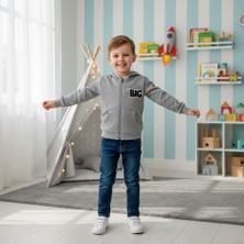 Ayma Gri Erkek Çocuk Kapüşonlu Sweatshirt Fermuarlı Pamuklu Be Big Baskılı Hoodie