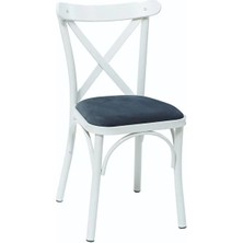 Vetrowood Tonet 4’lü Beyaz Sandalye Metal Ayak Baby Face Kumaş Mutfak Yemek Sandalyesi