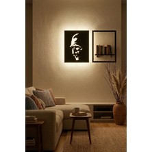 Ledli Atatürk Portresi Duvar Tablosu - Işıklı Ahşap Portre ve Gece Lambası Duvar Panosu