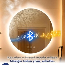 Digital Hayat Bluetooth Hoparlörlü Yuvarlak LED Akıllı Banyo Aynası - Buğu Önleyici Dokunmatik Modern Ayna